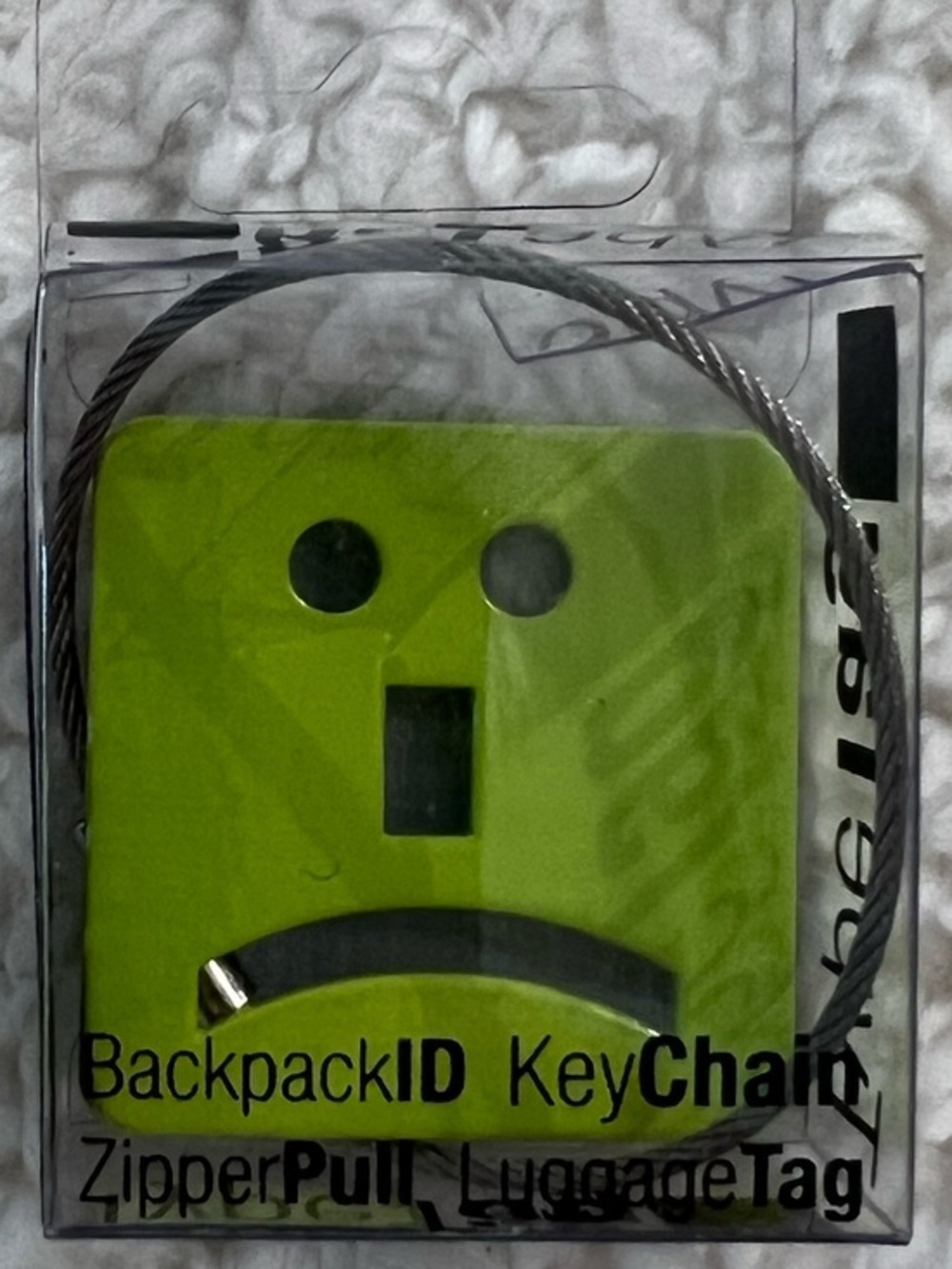 Design Ideas Neon Lime "Sad Emoticon" Backpack Luggage ID, Keychain, Zip Pull
